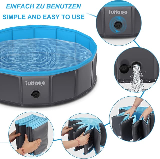 Detalle 2 de lunaoo Dog Paddling Pool Foldable Pet Swimming Pool (Light Blue, 80 x 20 cm)