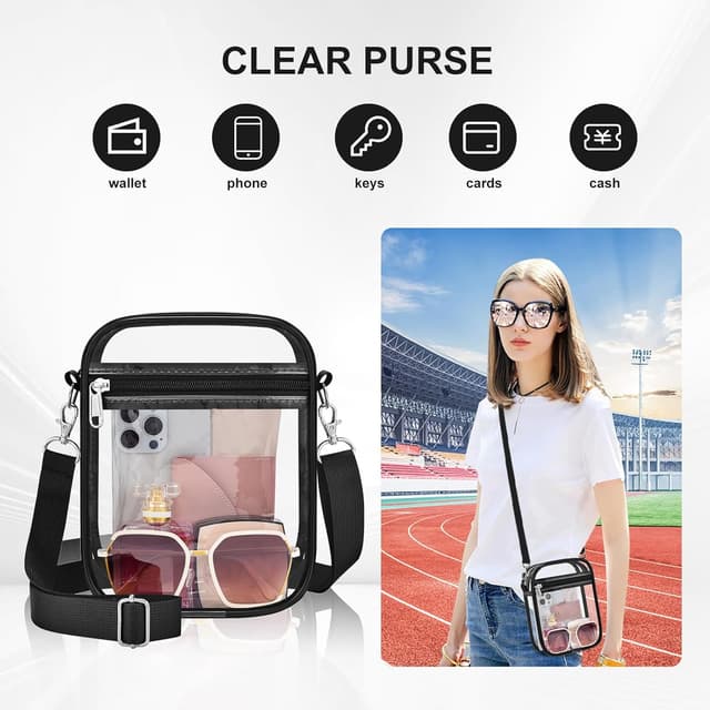 Detalle de UEASE Clear Stadium-Approved Crossbody Bag for Women (Transparent Event Bag)