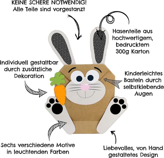 Detalle 2 de Papierdrachen Osterhasen Tüten DIY 12 Stück