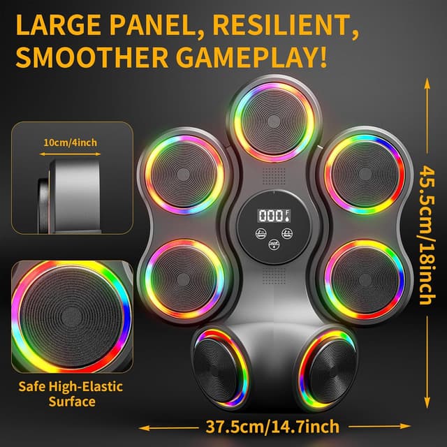 Detalle de Macchina da boxe musicale con Bluetooth e luci LED, guantoni inclusi, attrezzatura per casa e palestra