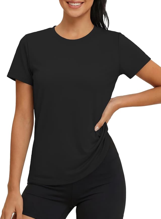 Detalle de MAGCOMSEN Damen UV-Shirt Kurzarm – Funktionsshirt für Sport, Yoga, Wandern & Wassersport