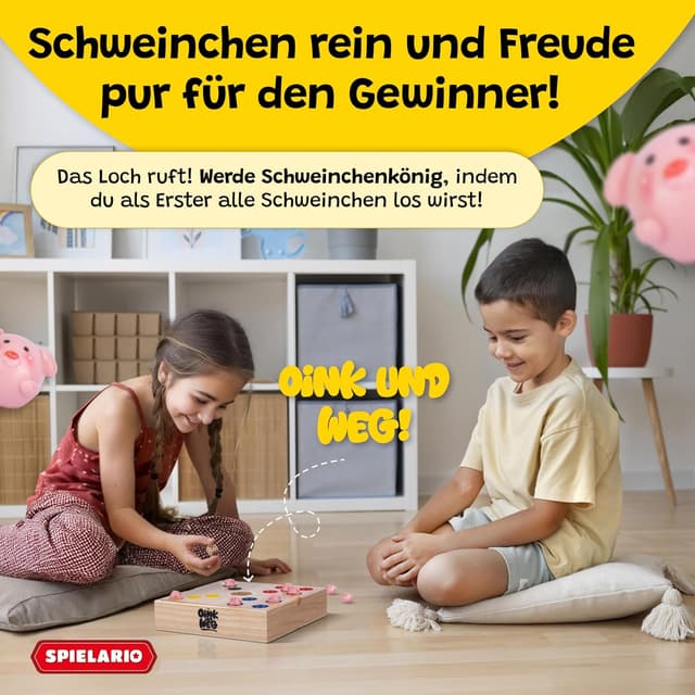 Detalle de OINK und Weg – Schweinchen Spiel Holz (Big Hole Familienspiel zum taktischen Würfeln)