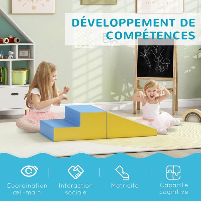 Detalle 2 de HOMCOM Parcours motricité bébé modulable en mousse : 2 briques géantes pour 12 à 36 mois