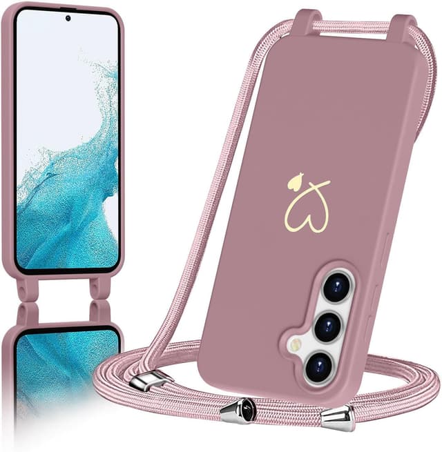 Detalle de AoozeFon Hülle für Samsung Galaxy A54 5G mit Band & Kordel (abnehmbar), Schutzhülle mit TPU/Silikon-Bumper, Rosa