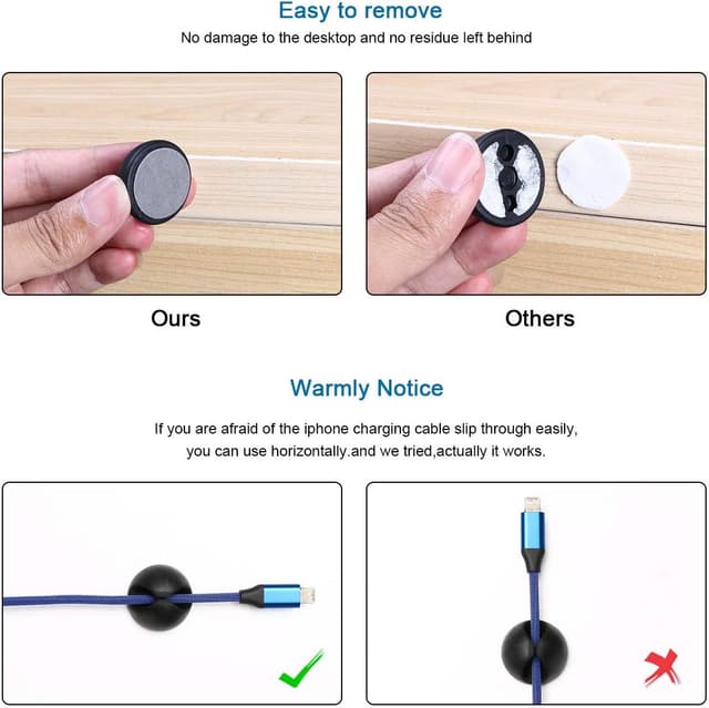 Detalle de URAQT Cable Clips Holders (20 pcs) for Desktop & Home Office Cable Management, Black