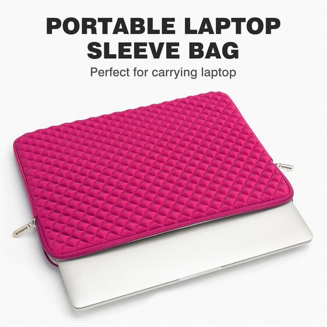 Detalle 2 de RAINYEAR 11–13 Inch Laptop Sleeve with Diamond Foam Protection (Deep Pink) for 13" MacBook Air/Pro and 11–11.6" Chromebooks
