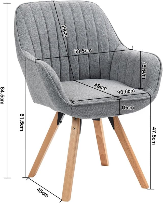 Detalle de MEUBLE COSY sedia girevole a 360° per pranzo e ufficio, imbottita in tessuto con schienale e braccioli (grigio)