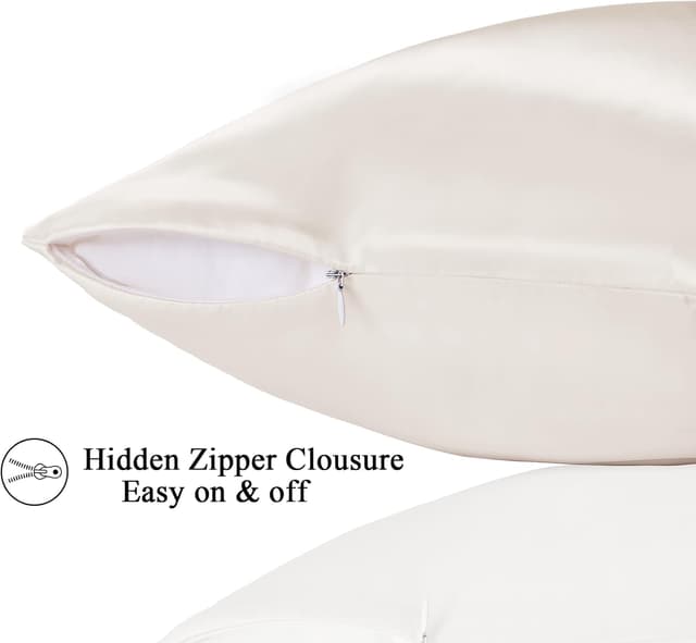 Detalle de Vielit 2er Set Satin-Kissenbezug 40 x 80 mit Reißverschluss – Beige „Satin Kissnbezug“ für lockiges Haar