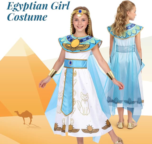 Detalle de WIKITOT Egyptian Costumes for Girls (Aged 5–13) – Full Egyptian dress-up set for World Book Day & Halloween