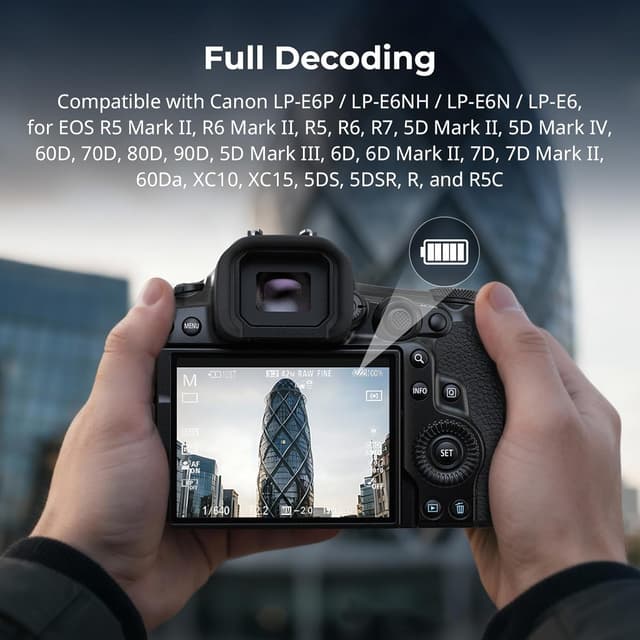 Detalle de SMALLRIG Kamera-Akku Ladegerät für LP‑E6P (Dual-Laden) – kompatibel mit Canon LP‑E6N/LP‑E6NH und vielen EOS Modellen (5105)