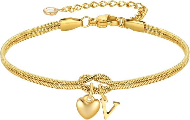 Detalle de TINGN Liebesknoten-Armband Gold Damen/Mädchen mit Buchstaben und Herz-Anhänger (18K vergoldet, nickelfrei)