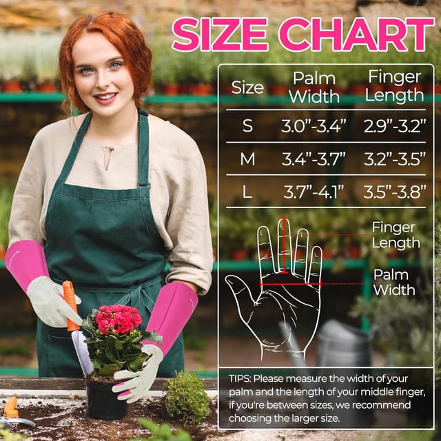 Detalle 2 de HANDLANDY Thorn Proof Gardening Gloves (Pink, M) – long-sleeve rose pruning leather gauntlets