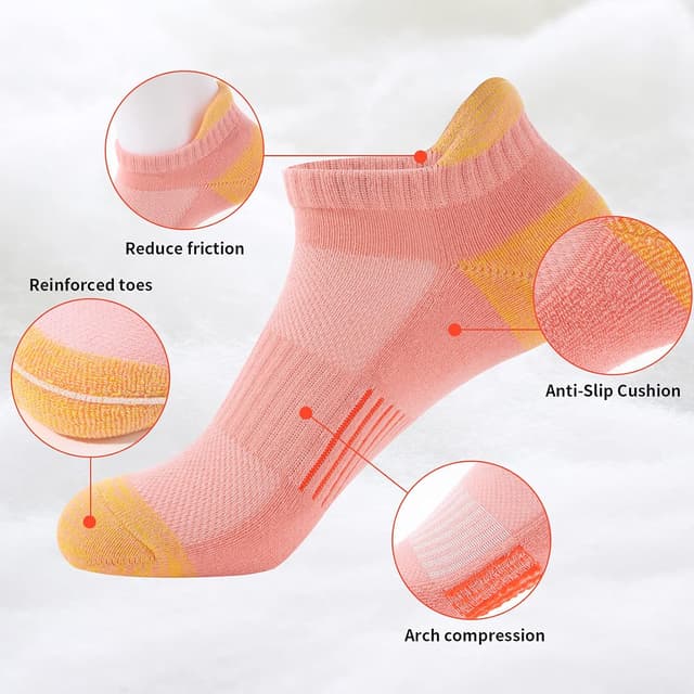 Detalle de BUDERMMY Trainer Socks for Women (6 Pairs) – Cushioned Breathable Ankle Sports Socks