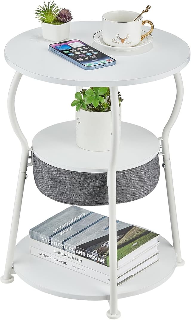 Detalle de ZEXVIDA runder Beistelltisch Vintage mit Stauraum (3-stufig), weiß, 40 x 55 cm