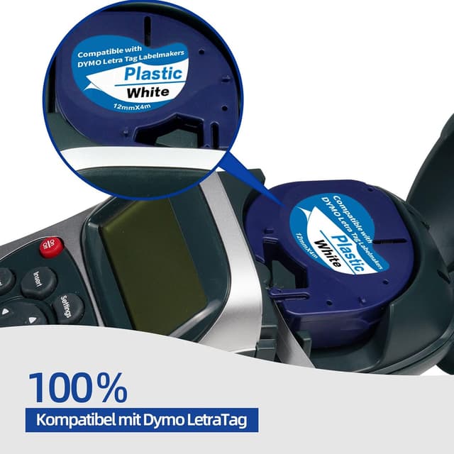 Detalle 2 de 3 x Etikettenband 12 mm x 4 m kompatibel mit Dymo