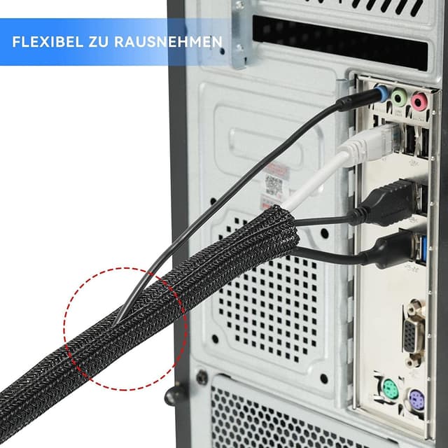 Detalle de AGPTEK 10 mm Kabelschlauch (6,1 m) mit selbstschließendem Kabelkanal für Ordnung am Schreibtisch