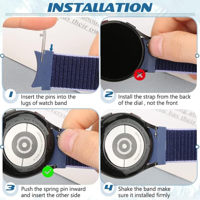 Detalle de Runostrich nylon sport watch strap for Samsung Galaxy Watch 7/6/5/4 (40–47mm) — soft sport loop replacement