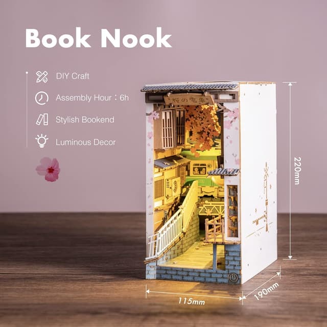 Detalle de Rolife Book Nook Kits 3D Holzpuzzle „Sakura Densya“ – DIY-Bausatz für Bücherregal & Buchstützen