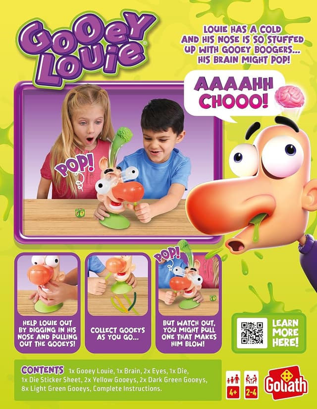 Detalle 2 de Goliath Gooey Louie Game: Pull Gooeys Out of Louie's Nose (Ages 4+, 2–4 Players)