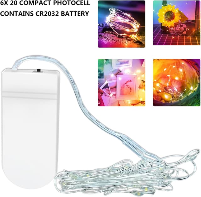 Detalle de JSDOIN Fairy Lights 6 Pack (2m, 20 LED) battery operated copper wire string lights – multicolour