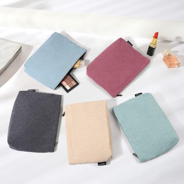 Detalle 2 de MAANGE Make-up Tasche – kleine Schminktasche aus Cord mit Metall-Reißverschluss (rot)