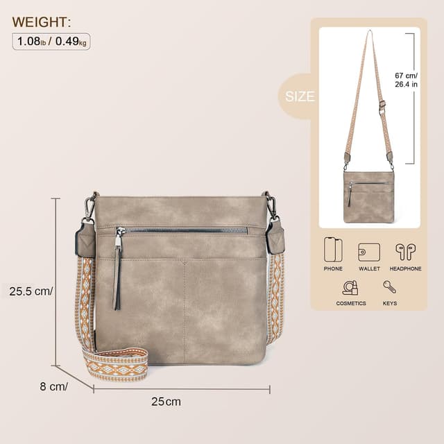 Detalle 2 de Gladdon Damen-Umhängetasche mit breitem Jacquard-Schultergurt, Crossbody-Mittelgröße