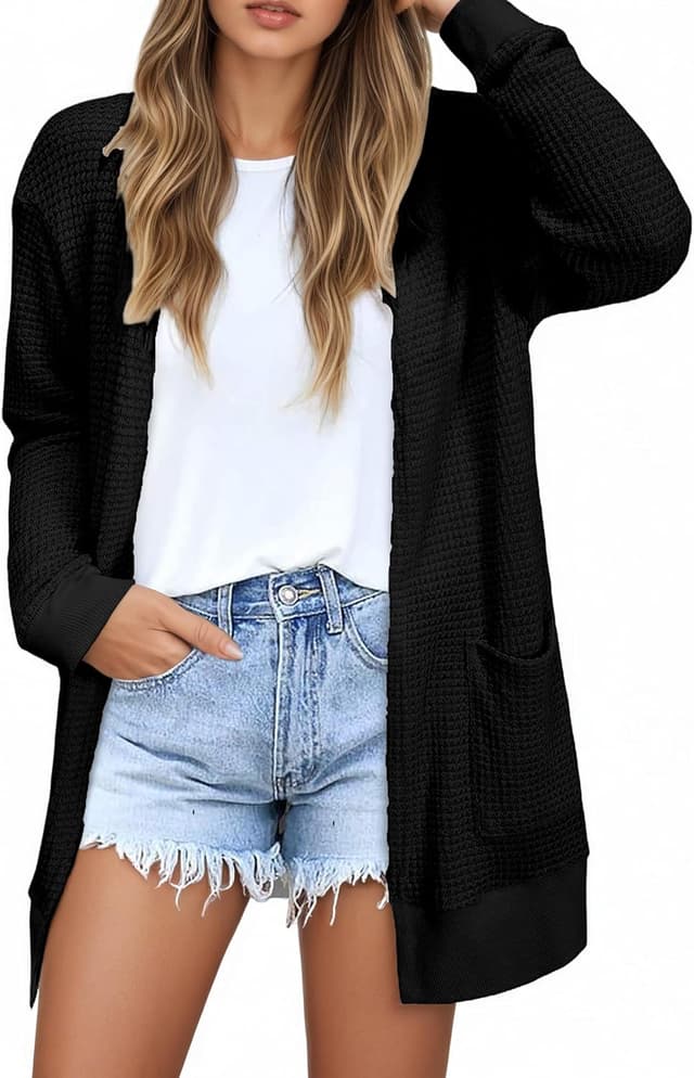 Detalle de GLEENOD Damen-Strickjacke mit Taschen – langarm Casual-Cardigan mit offener Front