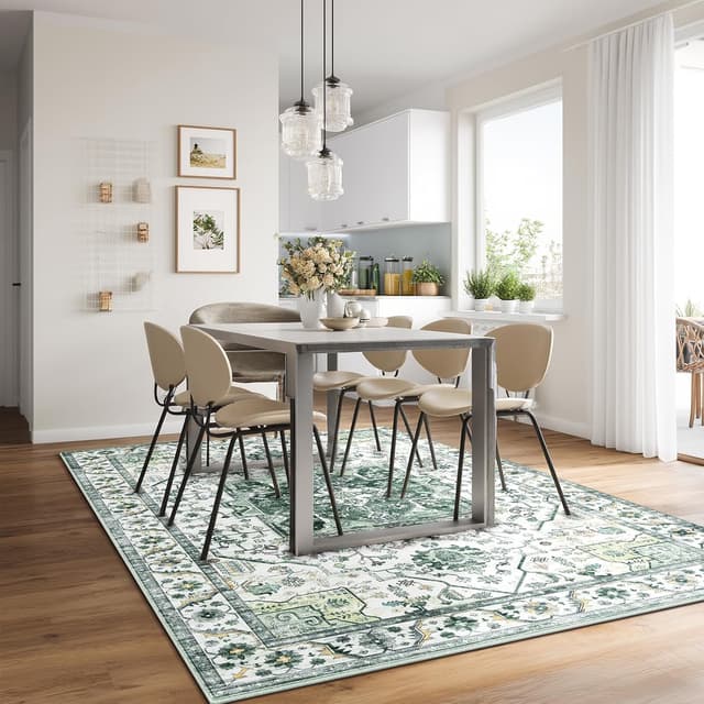 Detalle 2 de XSIVOD 120 x 180 cm Washable Non-Slip Vintage Floral Area Rug for Bedroom, Living Room & Entryway