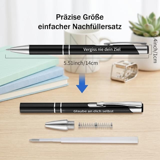 Detalle 2 de kander Kugelschreiber-Set (12 Stück) mit blauem Schaft & schwarzer Tinte – Druckkugelschreiber fürs Büro, Schule & Home Office