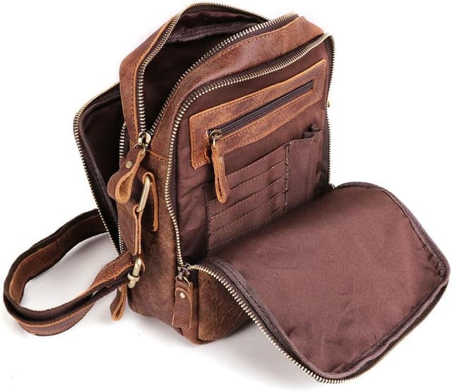 Detalle de BAIGIO vintage leather cross body bag for men (brown) – small messenger/sling for work and travel
