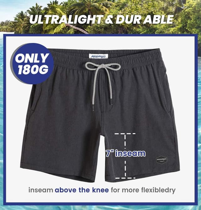 Detalle de MaaMgic Herren-Badehose mit Kompression (2-in-1) und 14 cm Innenlänge – schnelltrocknende Swim-Shorts mit Kordelzug