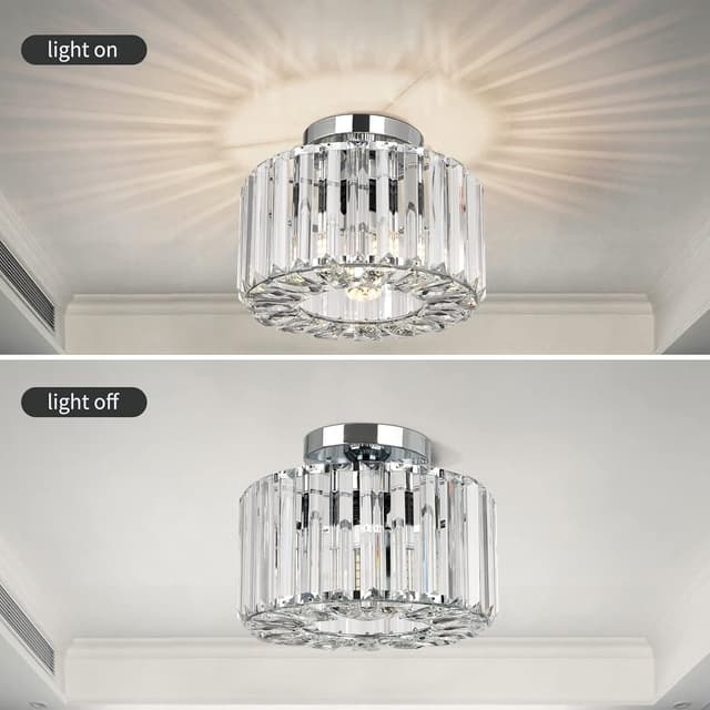 Detalle 2 de Easric Crystal Ceiling Light Flush Mount with Chrome Finish (LED-compatible, bulb not included)