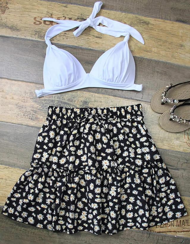 Thumbnail 2 de Floral Ruffle Skirt Mini Boho