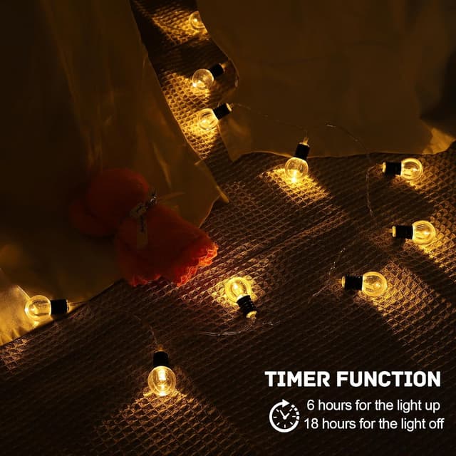 Detalle de A.bigwhale LED-Lichterkette Batterie 20 Warmweiß mit Timer (240 cm)