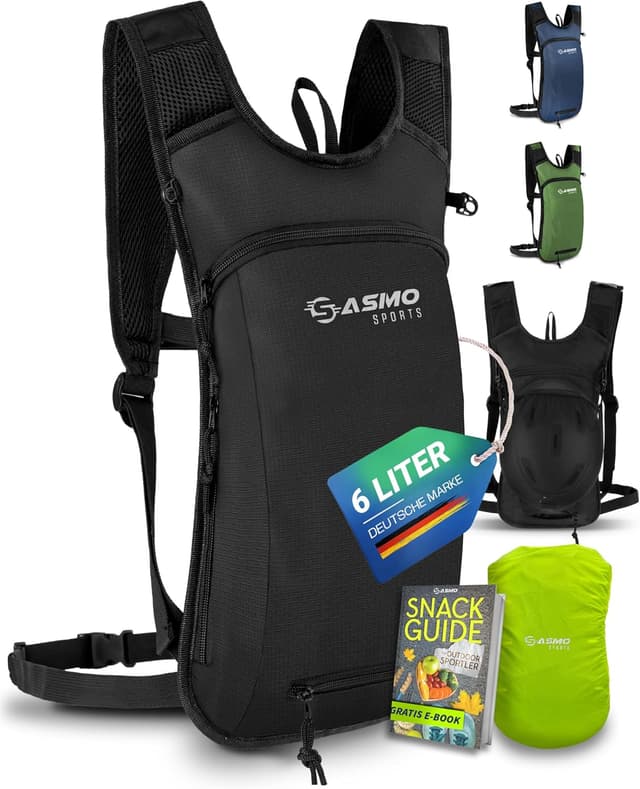 Detalle de SASMO Fahrradrucksack klein 6L (Schwarz) mit Thermofach & Helmnetz – ultraleicht, wasserdicht mit Regenschutz