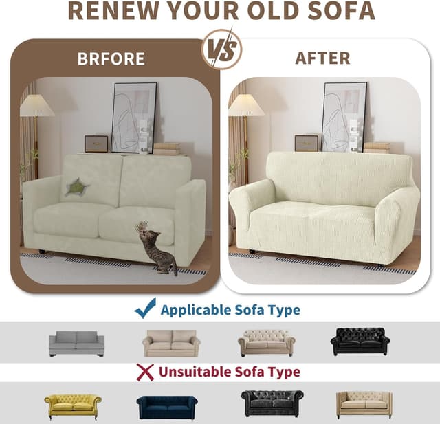 Detalle de Ystyle copridivano 3 posti beige 180-230 cm