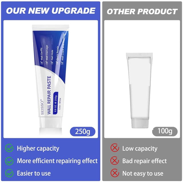 Detalle de SEISSO set stucco riparatore per muro: 2x 250g + 200g, nastro autoadesivo e toppe per riparazioni