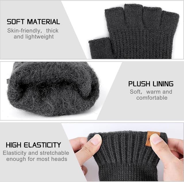 Detalle de YouGa Men’s Winter Knitted Thermal Fingerless Gloves (Unisex)