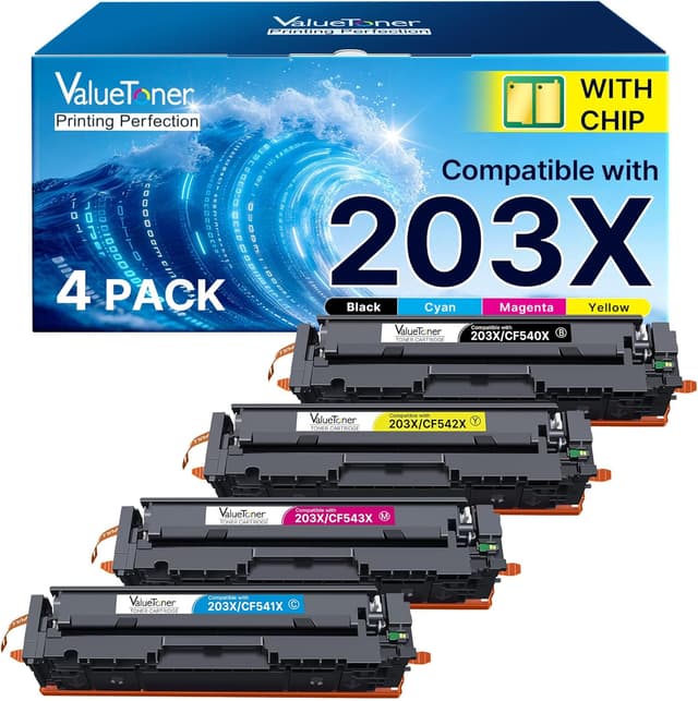 Detalle de Valuetoner 203X/203A Toner-Set kompatibel für HP Color LaserJet (4er-Pack: Schwarz, Cyan, Gelb, Magenta)