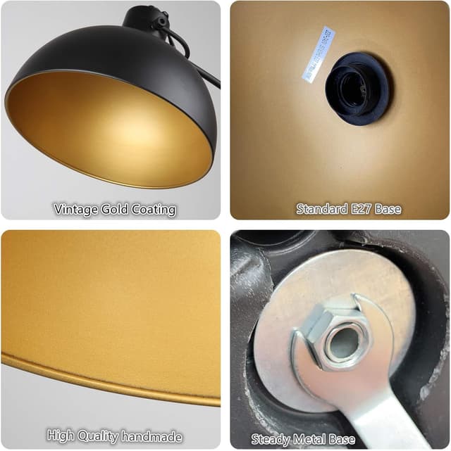 Detalle de Osasy Arc Stehlampe (schwarz-gold) mit verstellbarem Lampenschirm, 1x E27 bis 60 Watt, 165 cm