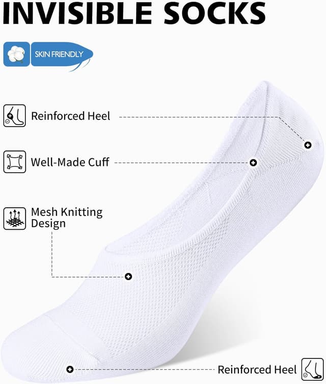 Detalle de Chaussettes invisibles CLOSEMATE (homme/femme) socquettes basses 39-42 et 43-46, coton élastique, antidérapantes – 6 paires