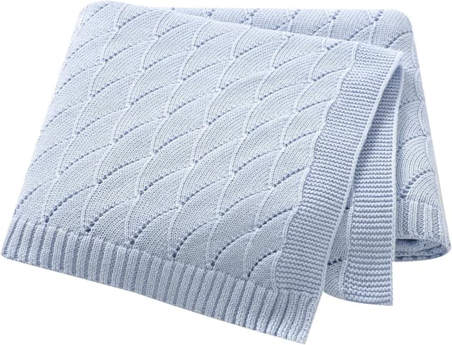 Imagen de mimixiong Cotton Knit Baby Blanket 100 x 80 cm Water Blue en OfertitasTOP