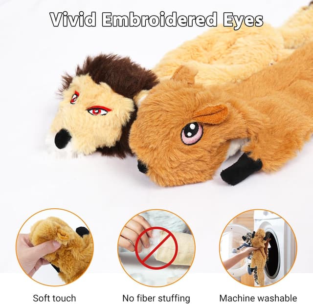 Detalle de Newthinking No Stuffing Squeaky Dog Toys (6 Pack) – stuffing-free plush squeaker toys for small to large dogs