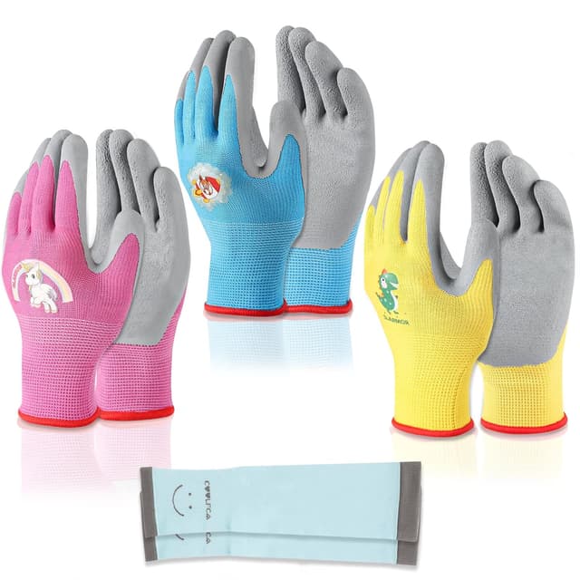 Detalle de SLARMOR Kids Gardening Gloves (Ages 3–6) – Waterproof & non-slip latex-coated gloves for boys and girls