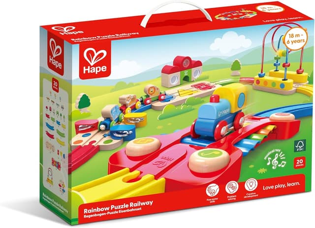 Detalle 2 de Hape E3826 Pista treno arcobaleno in legno con xilofono e tamburello (dai 18 mesi)