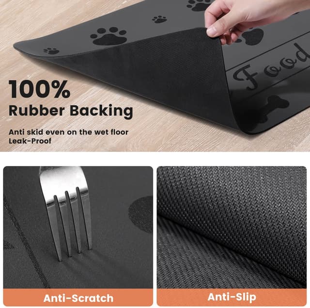 Detalle de DK177 Pet Feeding Mat (20"x12") – Absorbent Placemat with Waterproof Rubber Backing