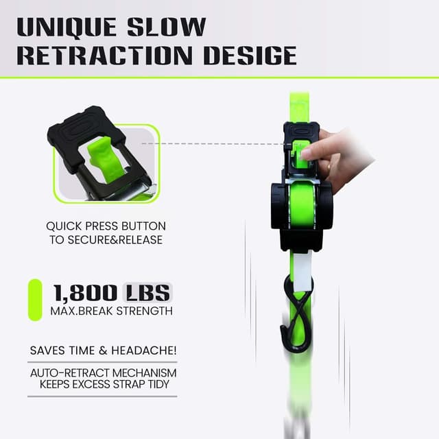 Thumbnail 1 de Retractable Ratchet Straps 1,800 lb Break Strength