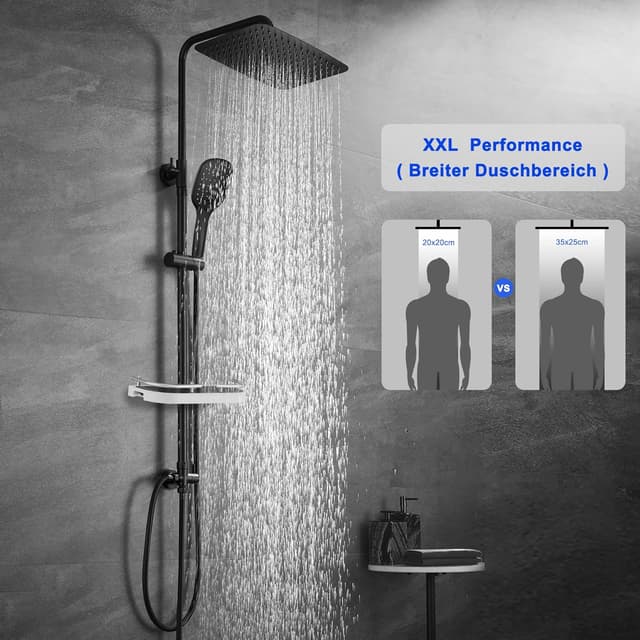 Detalle 2 de JOHO Columna Ducha Negra Ajustable 74–114 cm