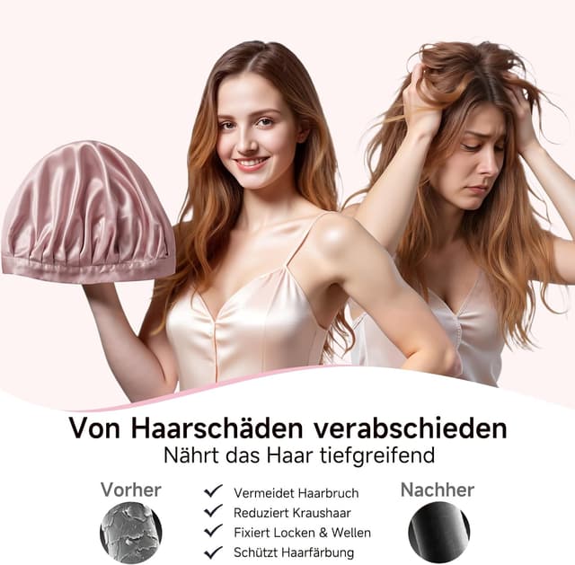 Detalle de Kaome Seiden-Schlafmütze 22 Momme, 100% Maulbeerseide, verstellbar