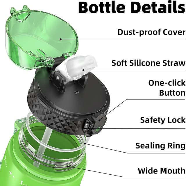 Detalle 2 de OLDLEY 750ml (25oz) straw water bottle with one-click opening, BPA-free Tritan and leakproof lid